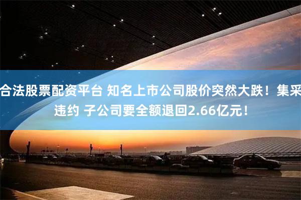 合法股票配资平台 知名上市公司股价突然大跌！集采违约 子公司要全额退回2.66亿元！